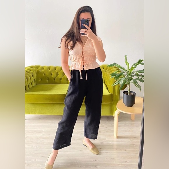 🍑Oh Seven Days🍑 Cropped Linen Top / Size L - Picture 7 of 8